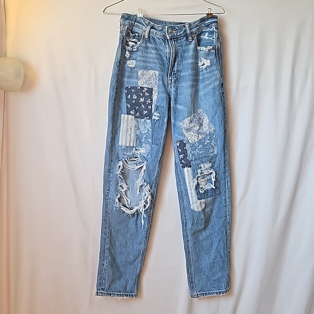 Distressed American Eagle Patchwork Mom Jeans - image 1